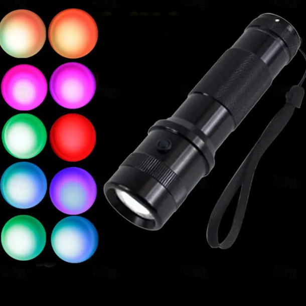 RGB LED Flashlight Color Changing Lamp Torch 10 Colors Light LED Flashlight Emergency Handheld Flashlight for Outdoor Camping