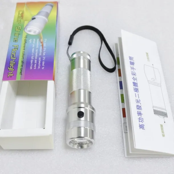 RGB LED Flashlight Color Changing Lamp Torch 10 Colors Light LED Flashlight Emergency Handheld Flashlight for Outdoor Camping