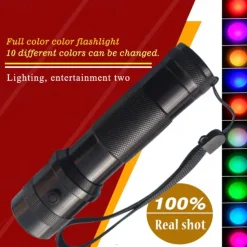 RGB LED Flashlight Color Changing Lamp Torch 10 Colors Light LED Flashlight Emergency Handheld Flashlight for Outdoor Camping