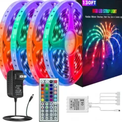 RGB LED Strip Lights Kit 10-40 Meter(32.8-130FT) Flexible LED Light Strips 5050 RGB SMD LEDs IR 44 Key Controller with Installation Package and 12V Adapter Kit