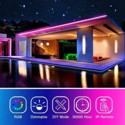 RGB LED Strip Lights Kit 10-40 Meter(32.8-130FT) Flexible LED Light Strips 5050 RGB SMD LEDs IR 44 Key Controller with Installation Package and 12V Adapter Kit