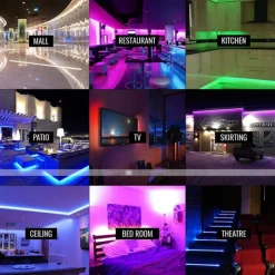 RGB LED Strip Lights Kit 10-40 Meter(32.8-130FT) Flexible LED Light Strips 5050 RGB SMD LEDs IR 44 Key Controller with Installation Package and 12V Adapter Kit