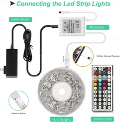 RGB LED Strip Lights Kit 10-40 Meter(32.8-130FT) Flexible LED Light Strips 5050 RGB SMD LEDs IR 44 Key Controller with Installation Package and 12V Adapter Kit