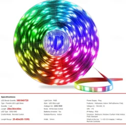 RGB LED Strip Lights Kit 10-40 Meter(32.8-130FT) Flexible LED Light Strips 5050 RGB SMD LEDs IR 44 Key Controller with Installation Package and 12V Adapter Kit