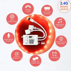 RGB LED Strip Lights Kit, High Brightness 7m 3.5m Strip Lights without Voltage Drop, Samrt WIFI or Bluetooth Controller Music Synchronization Control APP Control Suitable for Family Atmosphere Festivals Music Party