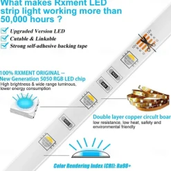 RGB LED Strip Lights Set Dimmable 20m 65.6ft Tiktok Lights 600 LEDs 5050 SMD 10mm Remote Control RC Cuttable Linkable Suitable for Vehicles Self-adhesive Color-Changing IP44