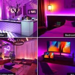 RGB LED Strip Lights Set Dimmable 20m 65.6ft Tiktok Lights 600 LEDs 5050 SMD 10mm Remote Control RC Cuttable Linkable Suitable for Vehicles Self-adhesive Color-Changing IP44