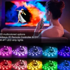 RGB LED Strip Lights Set Dimmable 20m 65.6ft Tiktok Lights 600 LEDs 5050 SMD 10mm Remote Control RC Cuttable Linkable Suitable for Vehicles Self-adhesive Color-Changing IP44