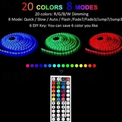 RGB LED Strip Lights Set Dimmable 20m 65.6ft Tiktok Lights 600 LEDs 5050 SMD 10mm Remote Control RC Cuttable Linkable Suitable for Vehicles Self-adhesive Color-Changing IP44