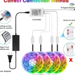 RGB LED Strip Lights Set Dimmable 20m 65.6ft Tiktok Lights 600 LEDs 5050 SMD 10mm Remote Control RC Cuttable Linkable Suitable for Vehicles Self-adhesive Color-Changing IP44