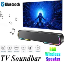 RGB Light Wireless Bluetooth Soundbar Hi-Fi Stereo Speaker Upgraded Version Of High Sound Quality For SmartPhone/Tablet/Computer TVHome Theater TV Strong Bass Sound Bar With Remote Control