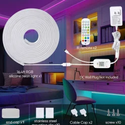RGB Waterproof LED Flexible Neon Rope Strip Light app Music Sync Work with Alexa Google Assistant for party Décor 3~10m 9.8~32.8ft DC12V