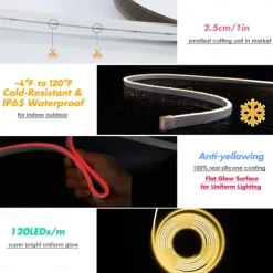 RGB Waterproof LED Flexible Neon Rope Strip Light app Music Sync Work with Alexa Google Assistant for party Décor 3~10m 9.8~32.8ft DC12V