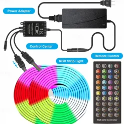 RGB Waterproof LED Flexible Neon Rope Strip Light app Music Sync Work with Alexa Google Assistant for party Décor 3~10m 9.8~32.8ft DC12V