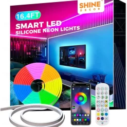 RGB Waterproof Smart Neon Rope Light Kit, Silicone LED Strip Lights 3M, 5M, or 2x5M Bluetooth App Control, Dimmable, Music Sync, Multi-Color, DIY Cuttable