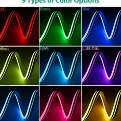 RGB Waterproof Smart Neon Rope Light Kit, Silicone LED Strip Lights 3M, 5M, or 2x5M Bluetooth App Control, Dimmable, Music Sync, Multi-Color, DIY Cuttable