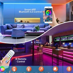 RGB Waterproof Smart Neon Rope Light Kit, Silicone LED Strip Lights 3M, 5M, or 2x5M Bluetooth App Control, Dimmable, Music Sync, Multi-Color, DIY Cuttable