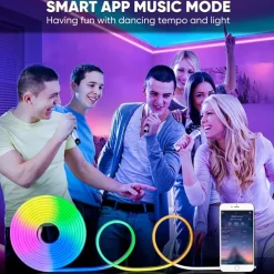 RGB Waterproof Smart Neon Rope Light Kit, Silicone LED Strip Lights 3M, 5M, or 2x5M Bluetooth App Control, Dimmable, Music Sync, Multi-Color, DIY Cuttable
