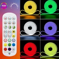 RGB Waterproof Smart Neon Rope Light Kit, Silicone LED Strip Lights 3M, 5M, or 2x5M Bluetooth App Control, Dimmable, Music Sync, Multi-Color, DIY Cuttable