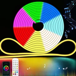 RGB Waterproof Smart Neon Rope Light Kit, Silicone LED Strip Lights 3M, 5M, or 2x5M Bluetooth App Control, Dimmable, Music Sync, Multi-Color, DIY Cuttable