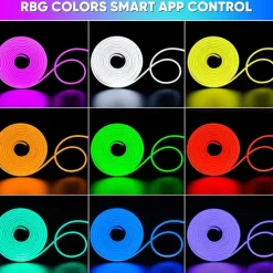 RGB Waterproof Smart Neon Rope Light Kit, Silicone LED Strip Lights 3M, 5M, or 2x5M Bluetooth App Control, Dimmable, Music Sync, Multi-Color, DIY Cuttable