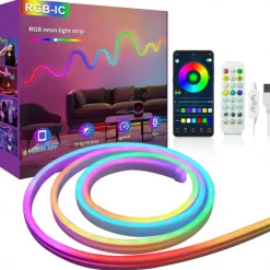 RGBIC LED Neon Rope Light,1.6-16FT USB 5V Color Changing Strip Light with APP & Music Control, IP65 Waterproof for Bedroom & Party Decor 1PC