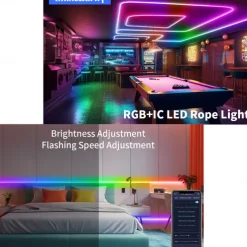RGBIC LED Neon Rope Light,1.6-16FT USB 5V Color Changing Strip Light with APP & Music Control, IP65 Waterproof for Bedroom & Party Decor 1PC