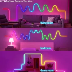 RGBIC LED Neon Rope Light,1.6-16FT USB 5V Color Changing Strip Light with APP & Music Control, IP65 Waterproof for Bedroom & Party Decor 1PC