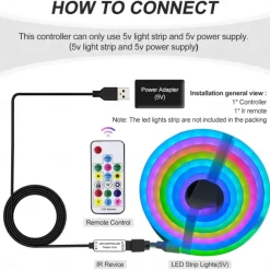 RGBIC LED Neon Rope Light,1.6-16FT USB 5V Color Changing Strip Light with APP & Music Control, IP65 Waterproof for Bedroom & Party Decor 1PC