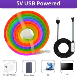 RGBIC LED Neon Rope Light,1.6-16FT USB 5V Color Changing Strip Light with APP & Music Control, IP65 Waterproof for Bedroom & Party Decor 1PC