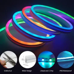 RGBIC LED Neon Rope Light,1.6-16FT USB 5V Color Changing Strip Light with APP & Music Control, IP65 Waterproof for Bedroom & Party Decor 1PC
