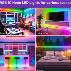 RGBIC LED Neon Rope Light,1.6-16FT USB 5V Color Changing Strip Light with APP & Music Control, IP65 Waterproof for Bedroom & Party Decor 1PC