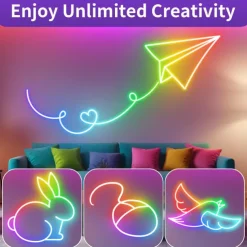 RGBIC LED Neon Rope Light,1.6-16FT USB 5V Color Changing Strip Light with APP & Music Control, IP65 Waterproof for Bedroom & Party Decor 1PC