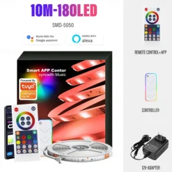 RGBIC LED Strip Compatible with Alexa Google Home Color Changing LED Light Music Sync TUYA WiFi for Bedroom Ceiling Playroom Shustar