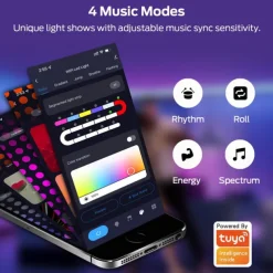 RGBIC LED Strip Compatible with Alexa Google Home Color Changing LED Light Music Sync TUYA WiFi for Bedroom Ceiling Playroom Shustar