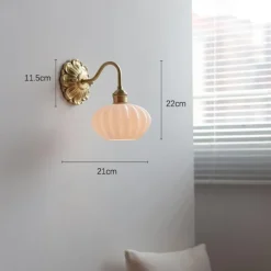 Ribbed Ceramic Ball Shaped Wall Light with Brushed Brass Carved Flower Lamp Fixture Nordic Modern LED Wall Lamp 85-265V