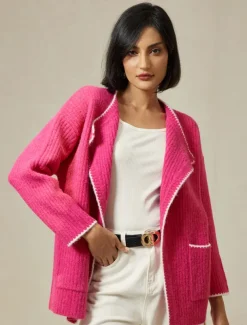 Ribbed Knit Wool Blend Drop Shoulder Cardigan