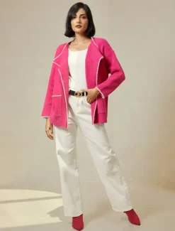 Ribbed Knit Wool Blend Drop Shoulder Cardigan