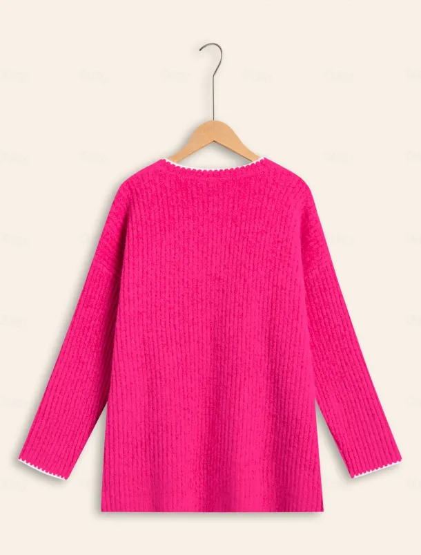 Ribbed Knit Wool Blend Drop Shoulder Cardigan