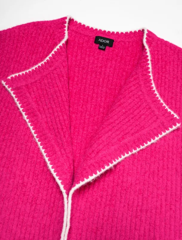 Ribbed Knit Wool Blend Drop Shoulder Cardigan