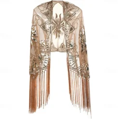 Roaring 20s 1920s Cocktail Dress Cape Wrap Shawls The Great Gatsby Wedding Guest Sequins Tassel Fringe Fancy Dress Women's Halloween Carnival Masquerade Wedding Wedding Guest Event / Party Adults'