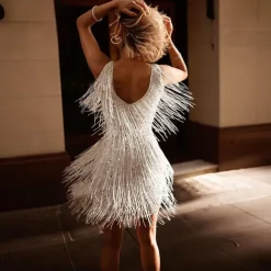 Roaring 20s 1920s Cocktail Dress Knee Length Flapper Dress Dress Masquerade The Great Gatsby Tassel Fringe Sequin Tassel Fancy Dress Women's Christmas Carnival New Year Wedding Party Wedding Guest