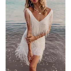 Roaring 20s 1920s Cocktail Dress Knee Length Flapper Dress Dress Masquerade The Great Gatsby Tassel Fringe Sequin Tassel Fancy Dress Women's Christmas Carnival New Year Wedding Party Wedding Guest
