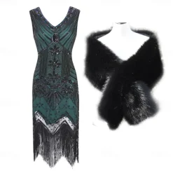 Roaring 20s 1920s Cocktail Dress Flapper Dress Dress Outfits Normal Sleeveless The Great Gatsby Charleston Plus Size Sequins Tassel Fringe Sequin V Neck Fancy Dress Women's Christmas New Year