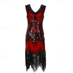 Roaring 20s 1920s Cocktail Dress Flapper Dress Dress Outfits Normal Sleeveless The Great Gatsby Charleston Plus Size Sequins Tassel Fringe Sequin V Neck Fancy Dress Women's Christmas New Year