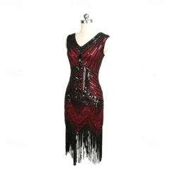 Roaring 20s 1920s Cocktail Dress Flapper Dress Dress Outfits Normal Sleeveless The Great Gatsby Charleston Plus Size Sequins Tassel Fringe Sequin V Neck Fancy Dress Women's Christmas New Year