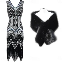 Roaring 20s 1920s Cocktail Dress Flapper Dress Dress Outfits Normal Sleeveless The Great Gatsby Charleston Plus Size Sequins Tassel Fringe Sequin V Neck Fancy Dress Women's Christmas New Year