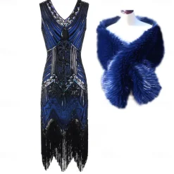 Roaring 20s 1920s Cocktail Dress Flapper Dress Dress Outfits Normal Sleeveless The Great Gatsby Charleston Plus Size Sequins Tassel Fringe Sequin V Neck Fancy Dress Women's Christmas New Year