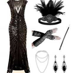 Roaring 20s 1920s Cocktail Dress Flapper Dress Dress Outfits The Great Gatsby Wedding Guest Sequin V Neck Fancy Dress Women's Christmas Halloween New Year Party Masquerade Wedding Reception Adults' 1