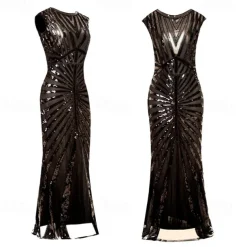 Roaring 20s 1920s Cocktail Dress Flapper Dress Dress Outfits The Great Gatsby Wedding Guest Sequin V Neck Fancy Dress Women's Christmas Halloween New Year Party Masquerade Wedding Reception Adults' 1